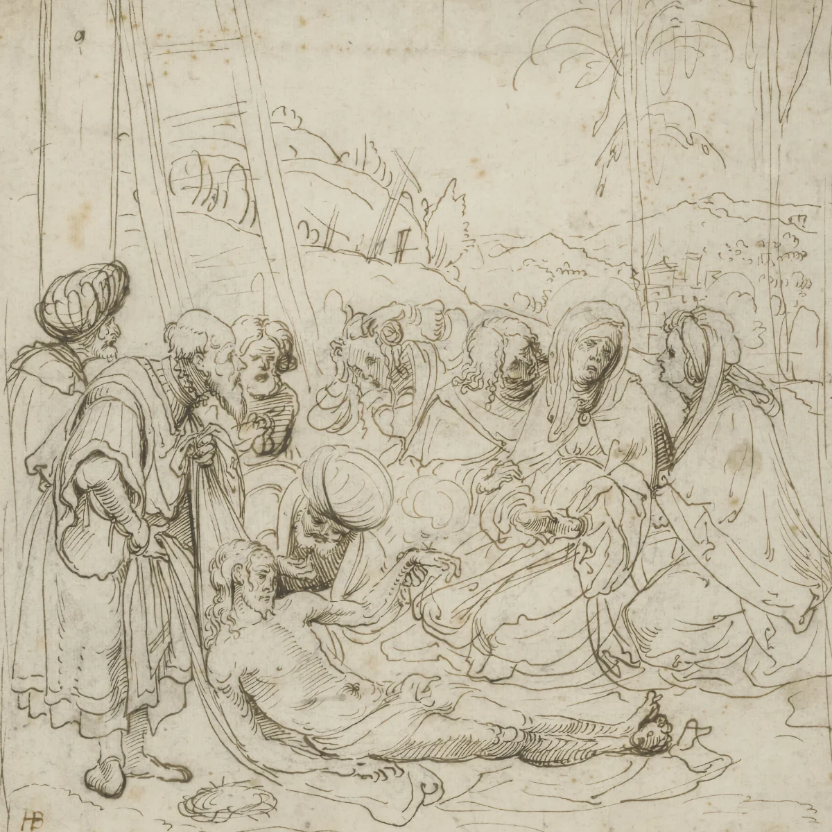 Hans Burgkmair d. Ä. (1473 – 1531) Die Beweinung Christi (Detail) Feder in Braun, 206 x 210 mm